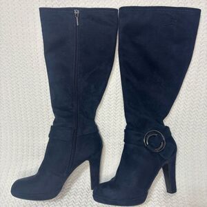 Impo Stretch Chic Classic Navy Blue Tall Suede Whimsigoth Women's Boots Sz 7.5M